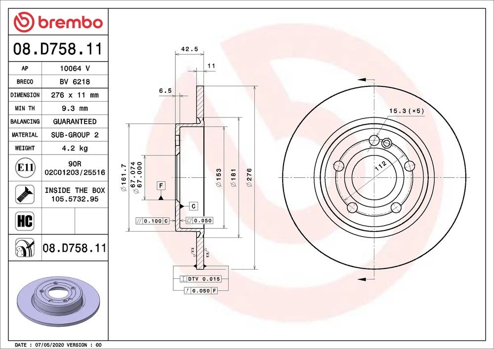Brzdový kotouč BREMBO 08.D758.11