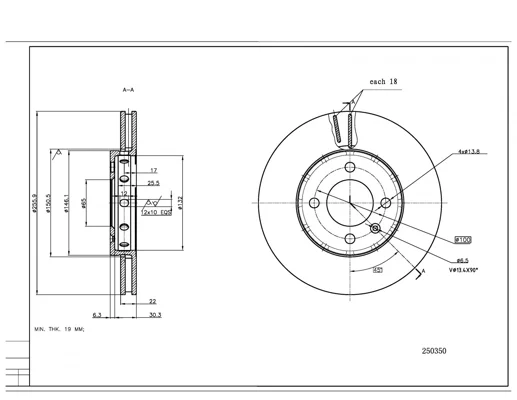 BRZD.KOTOUČ/P/CTYGO 1.0 11- HART 250350 – OE 1S0615301M