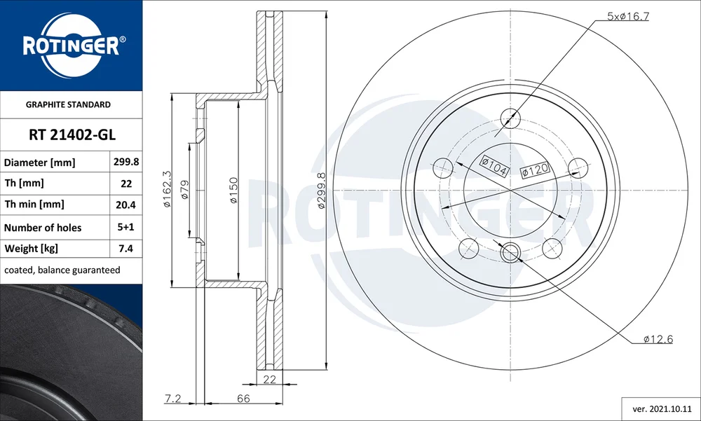 Brzdový kotouč ROTINGER RT21402-GL