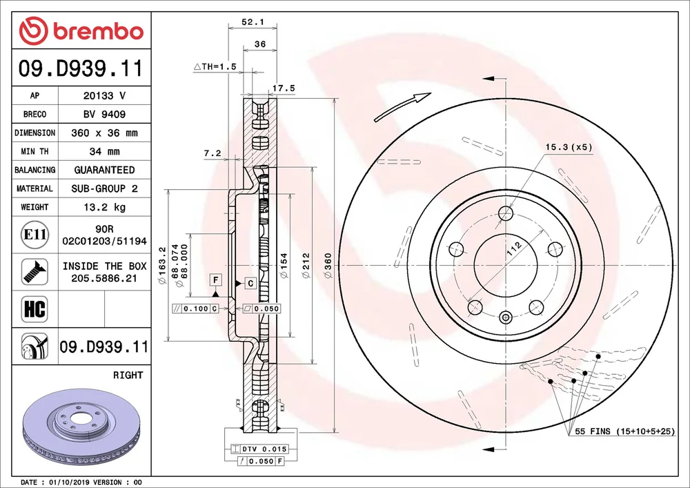 Brzdový kotouč BREMBO 09.D939.11