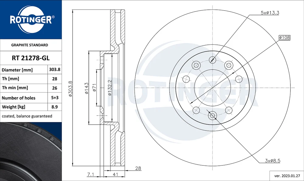 Brzdový kotouč ROTINGER RT21278-GL