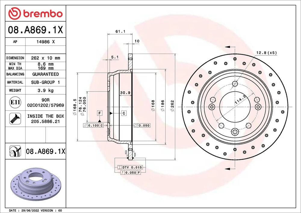 Brzdový kotouč BREMBO 08.A869.1X