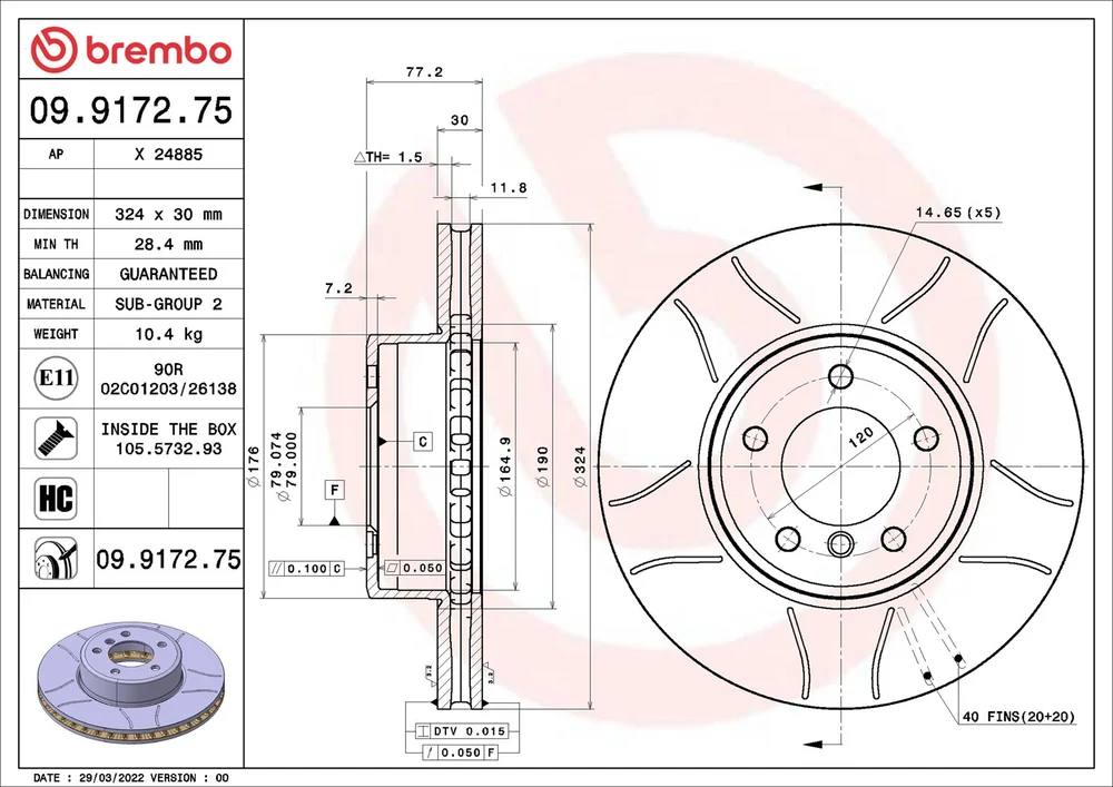 Brzdový kotouč BREMBO 09.9172.75