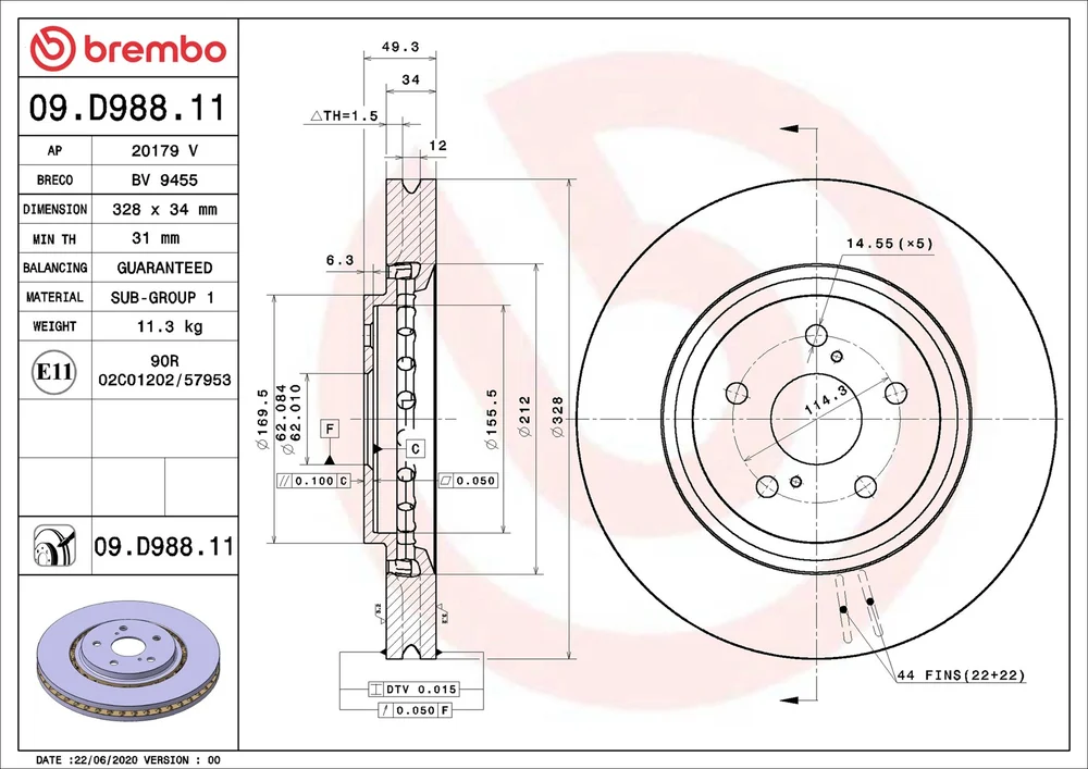 Brzdový kotouč BREMBO 09.D988.11