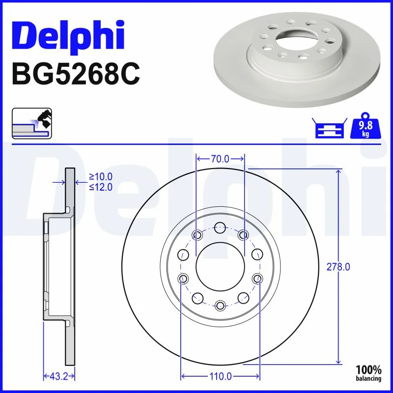 Brzdový kotouč DELPHI BG5268C – OE K68416948AA