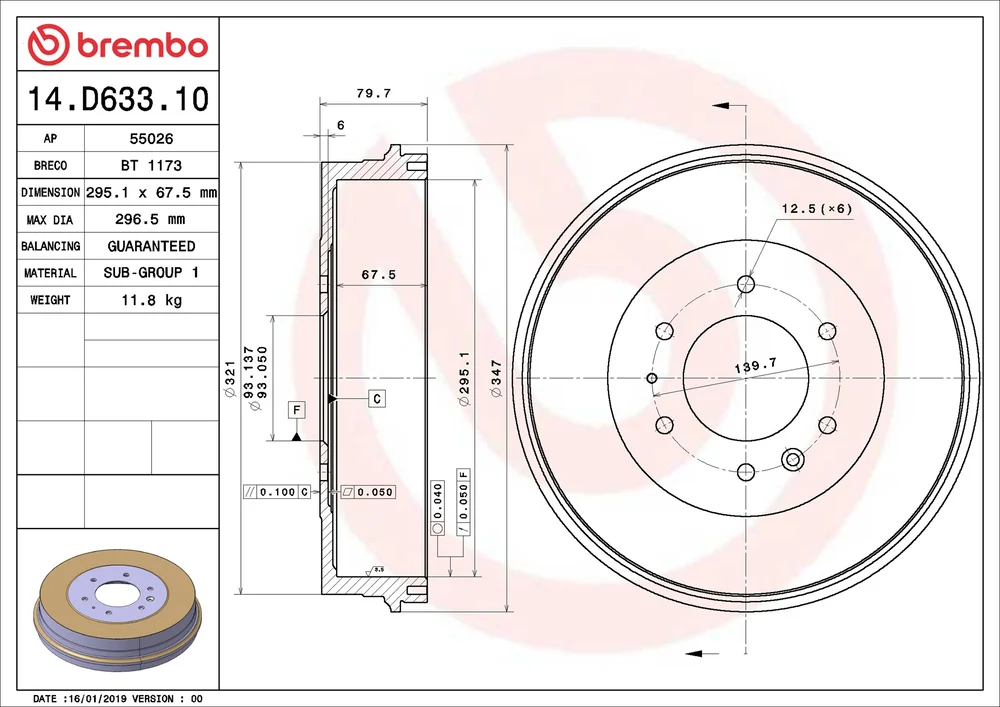 Brzdový buben BREMBO 14.D633.10