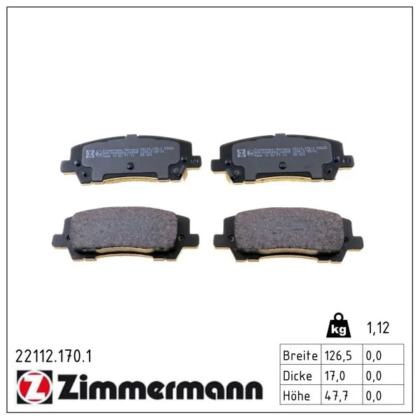 Sada brzdových destiček, kotoučová brzda ZIMMERMANN 22112.170.1